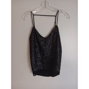 New Bisou Bisou Sequin Cami Tank Top Black Sz XS